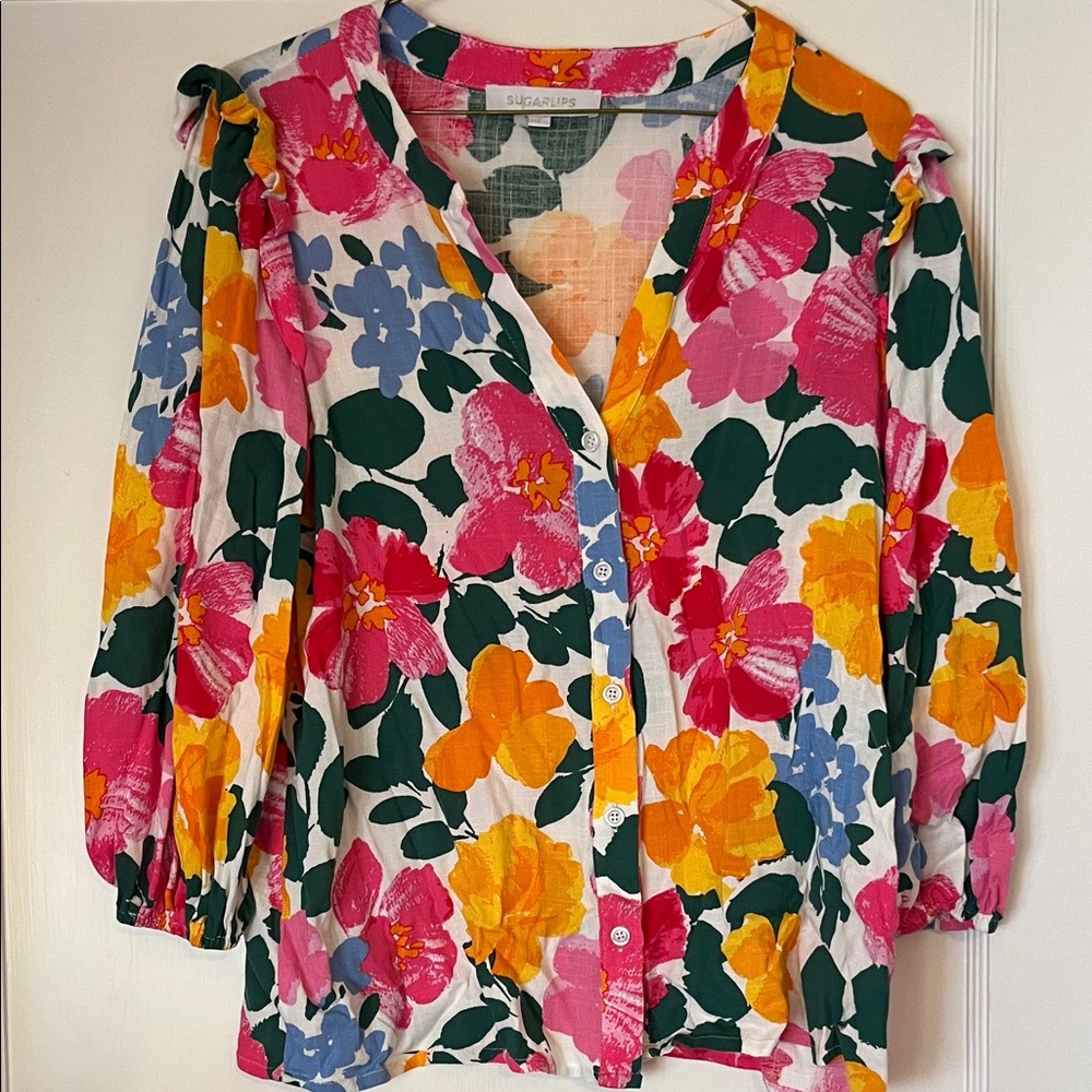 Sugarlips Pink and Yellow Floral Blouse